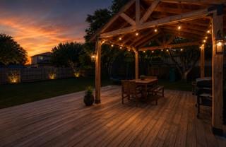 An inviting outdoor retreat, this expansive woode