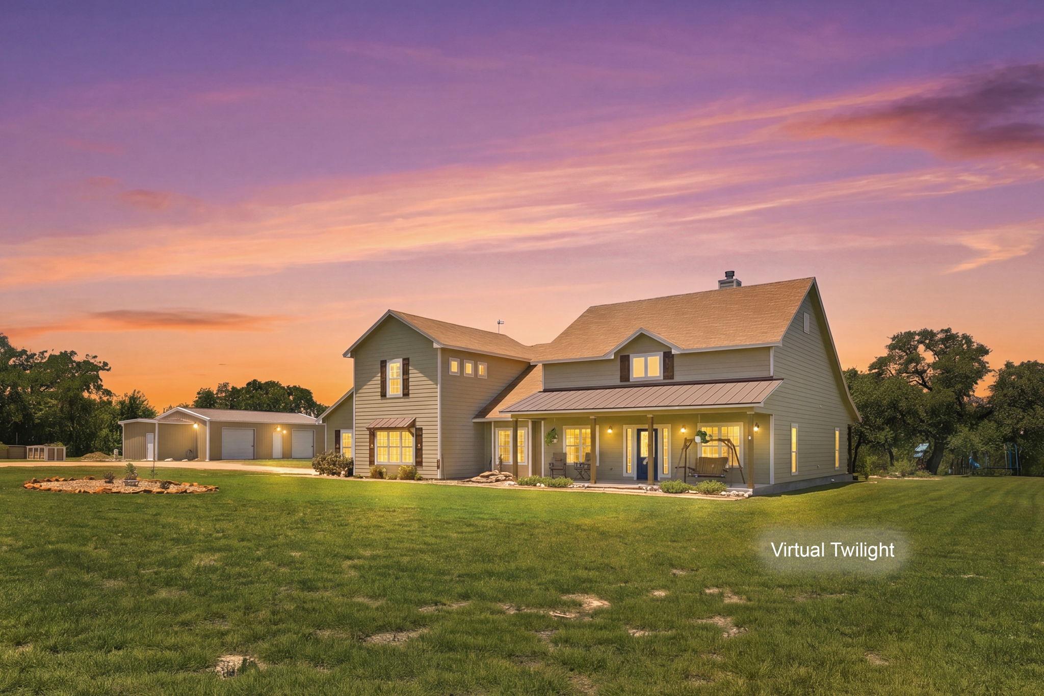 A spacious home with a covered porch and an invit