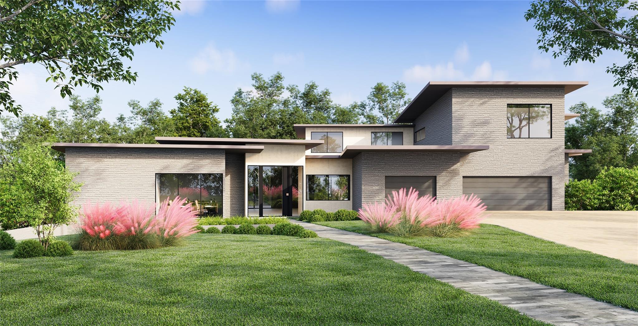 A striking modern residence boasts sleek lines, e
