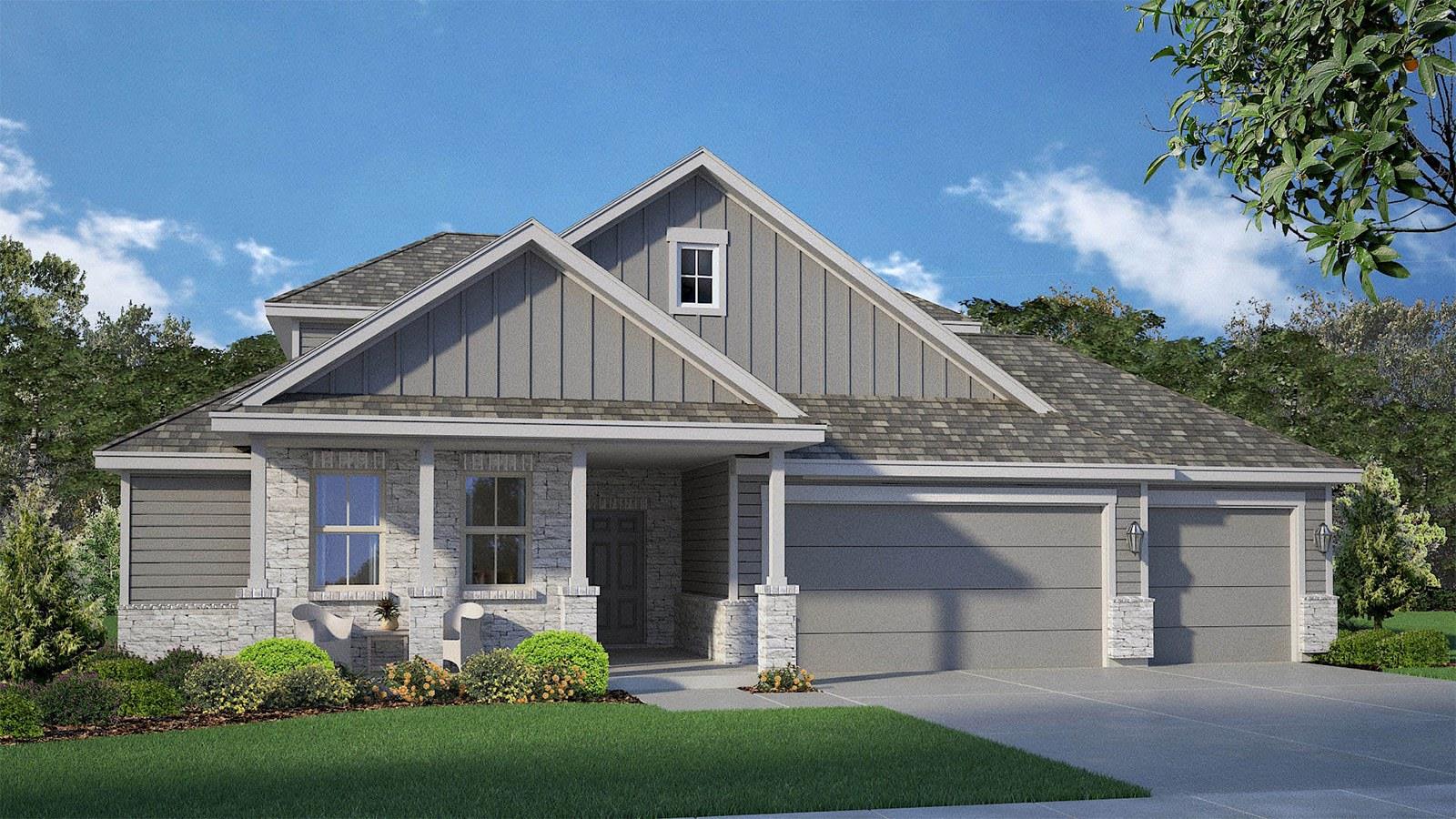 Craftsman house with board and batten siding, cov