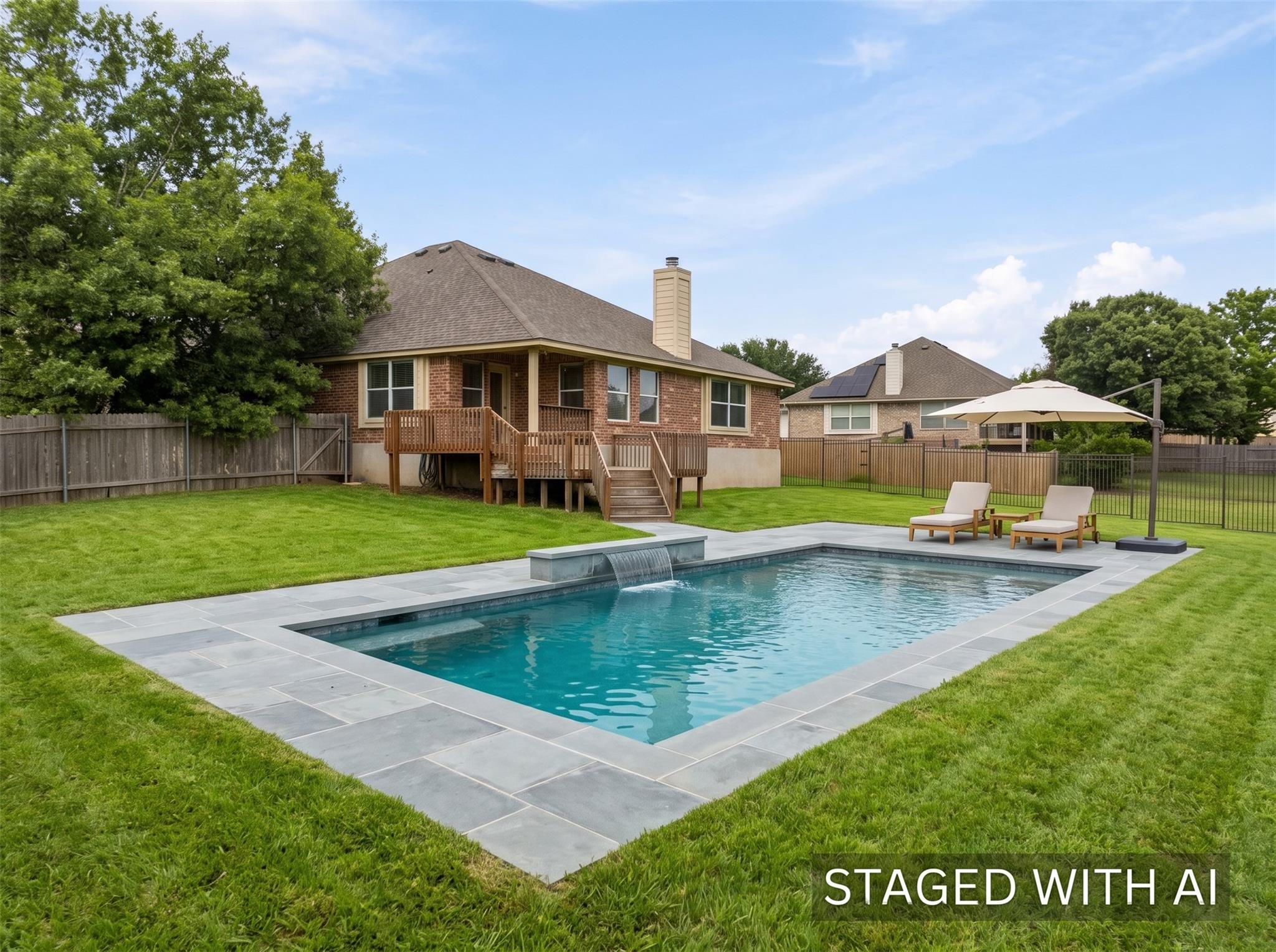 An inviting swimming pool anchor this private bac