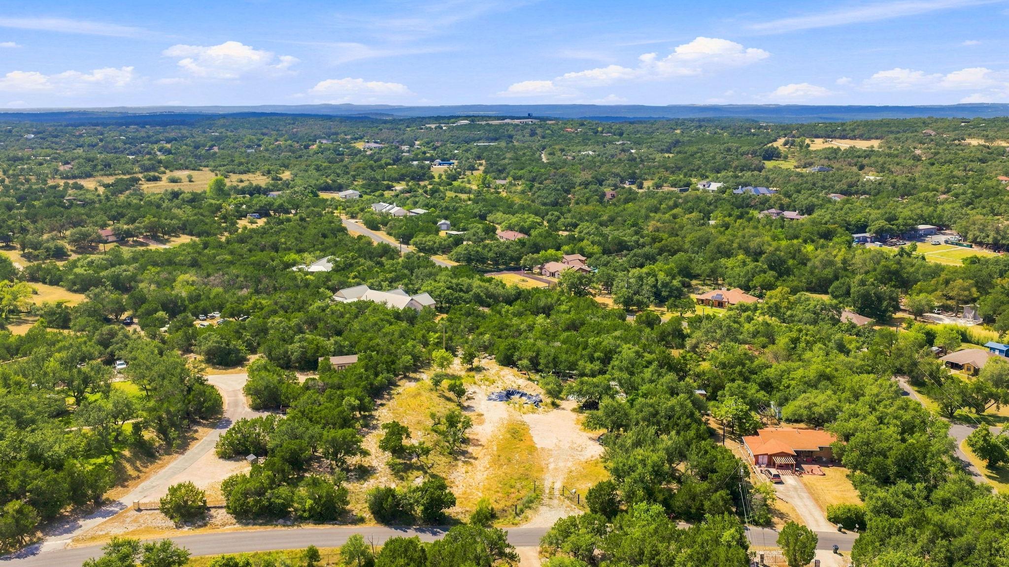 An aerial perspective reveals a verdant landscape
