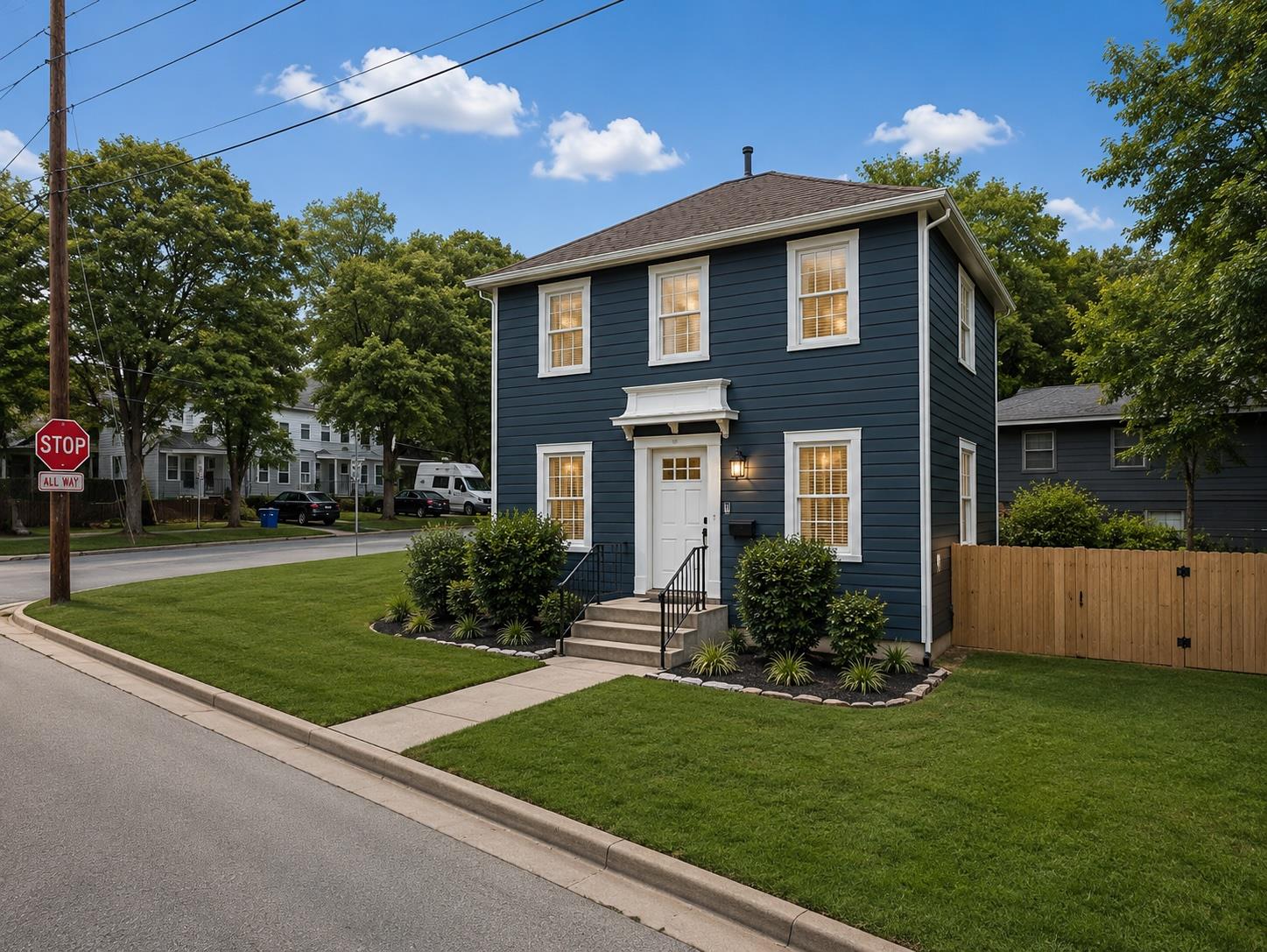 A classic facade with well-maintained landscaping