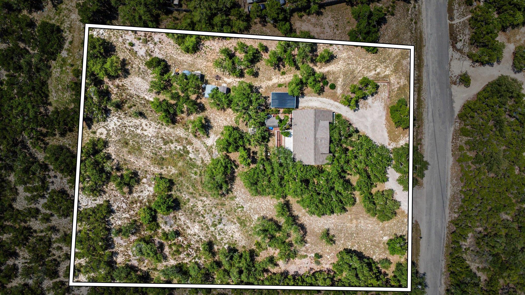 An aerial perspective reveals a private residence