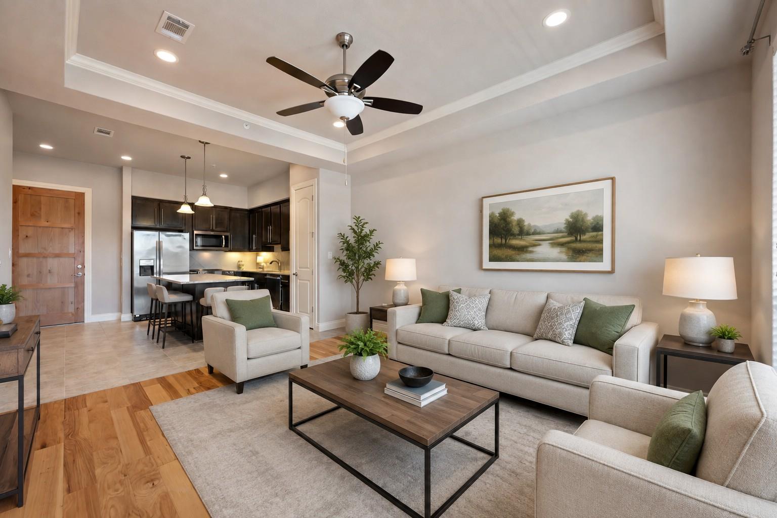 An open-concept living area flows seamlessly into