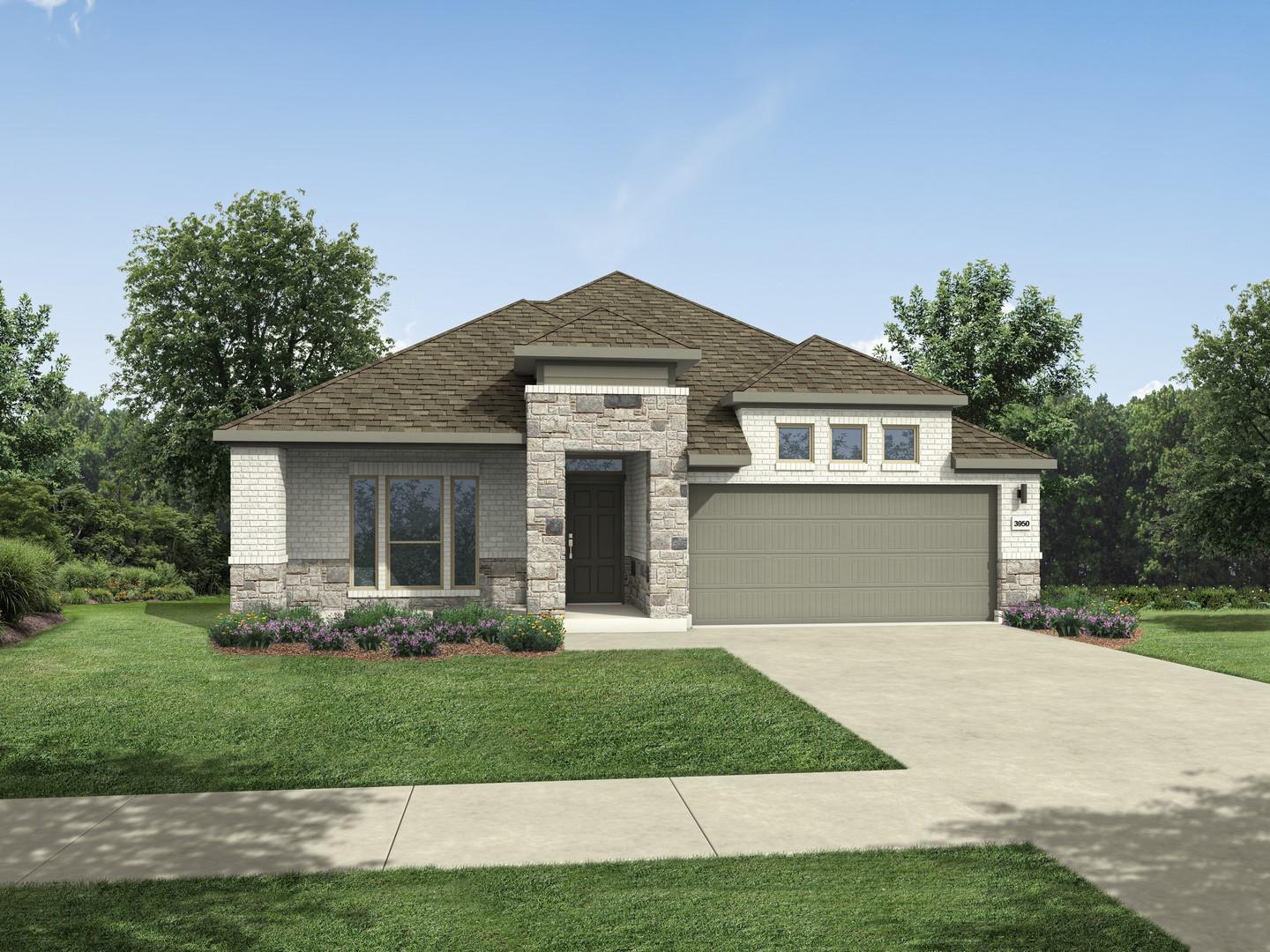 A welcoming facade with a blend of brick and ston
