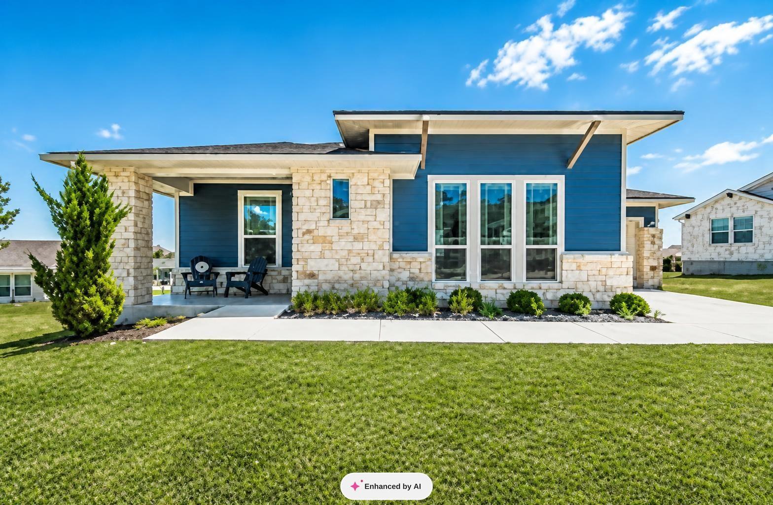 Modern architectural lines blend stone accents wi