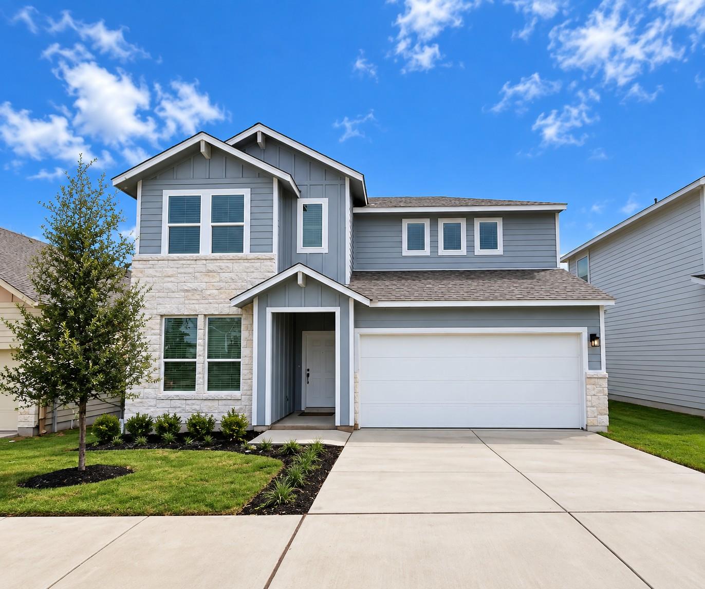Craftsman architectural elements blend with stone