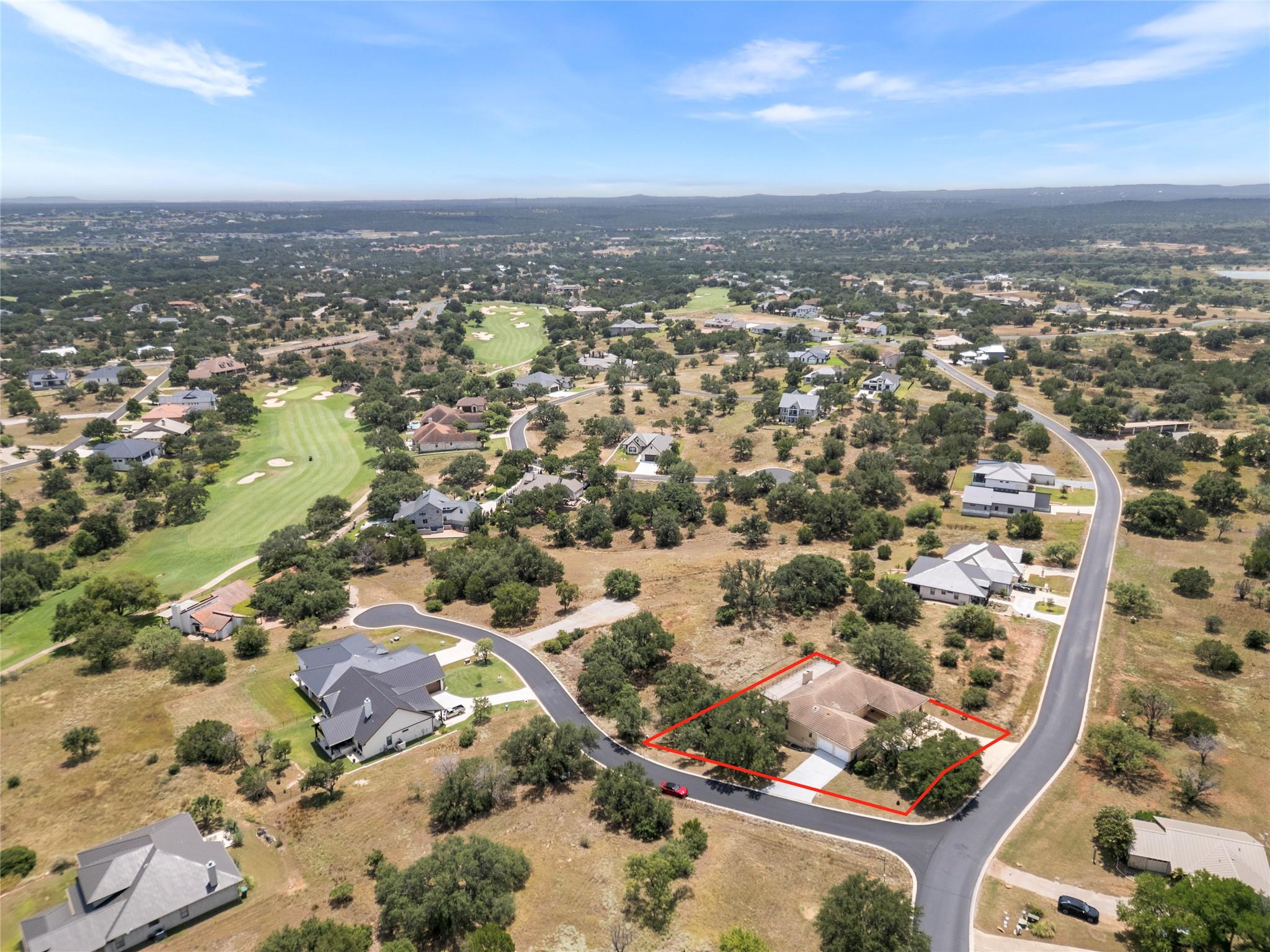 An aerial perspective reveals a private residence