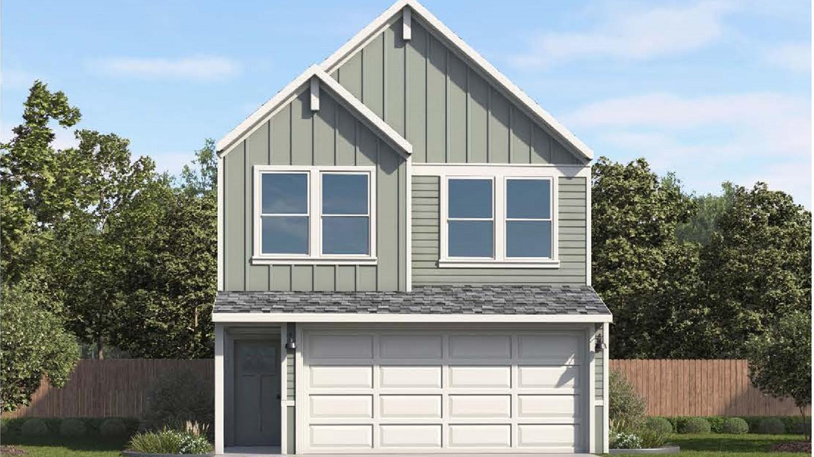 Contemporary two-story exterior featuring board a