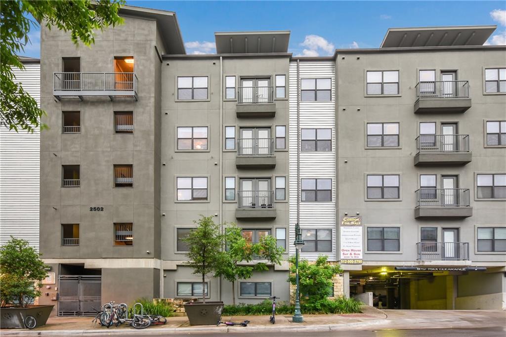 A modern multi-story condominium building feature