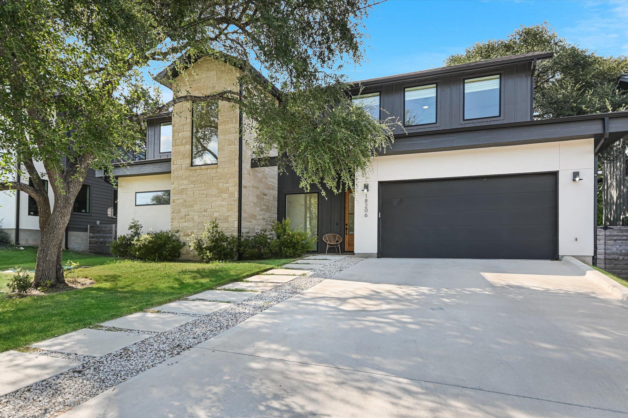 Modern architecture with stone and horizontal sid