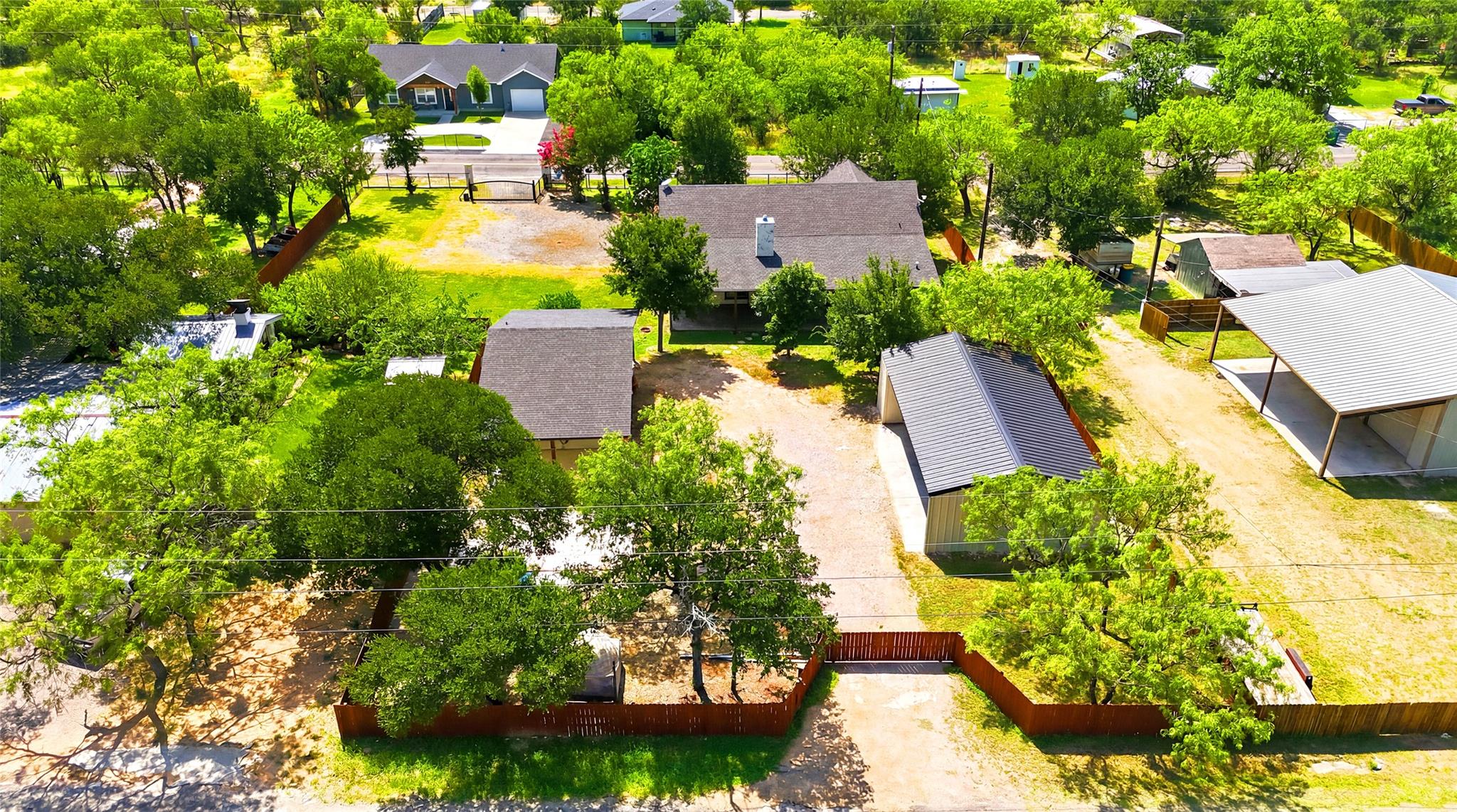 An aerial perspective reveals a private rural est