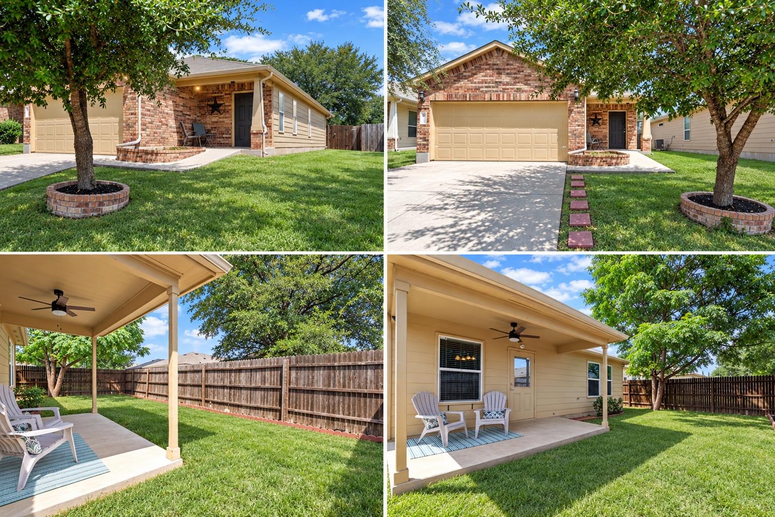 A classic brick exterior transitions to a covered