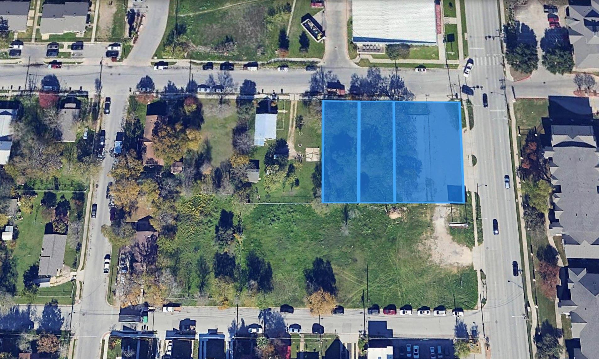 An aerial perspective reveals a prime development