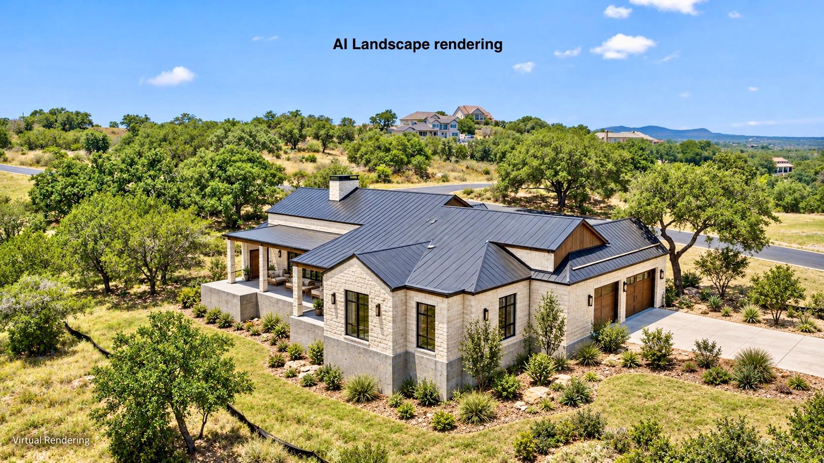 An elegant metal roof and stone facade highlight 