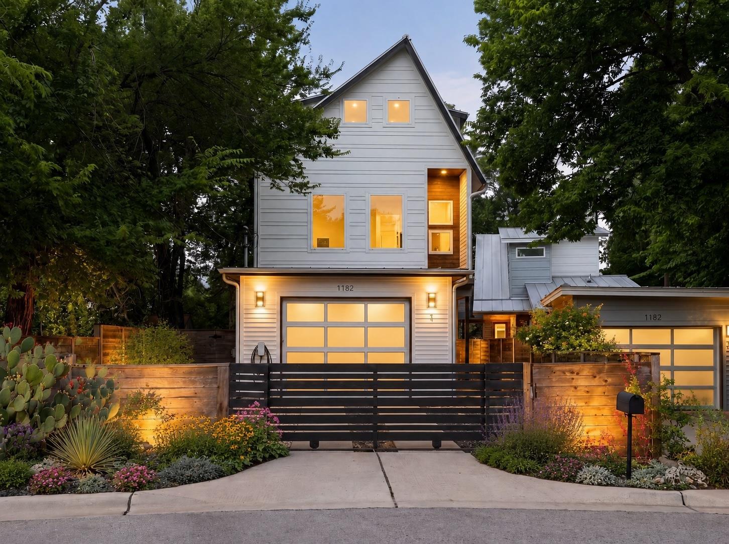 Modern architecture with warm illumination, showc