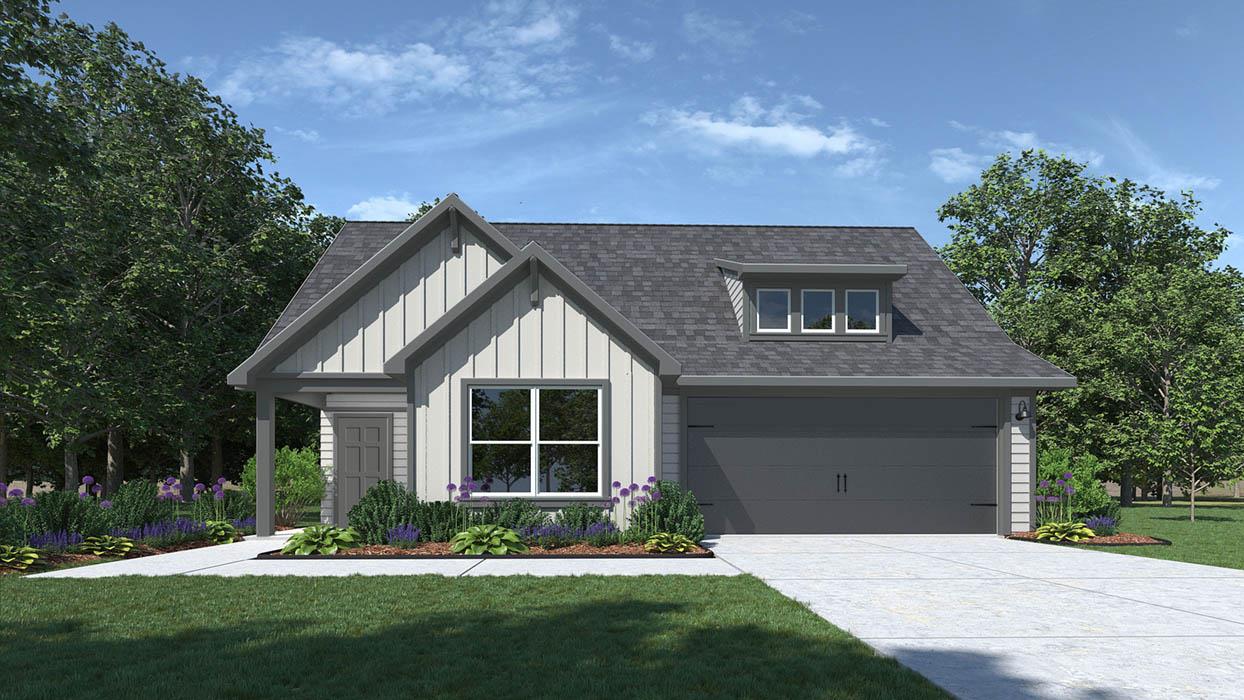 A welcoming facade with tasteful landscaping and 