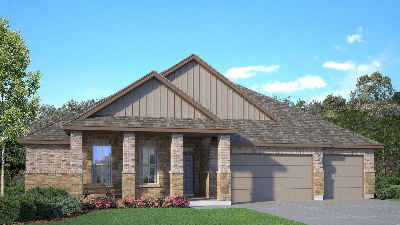 Crafted with brick and stone, this home presents 