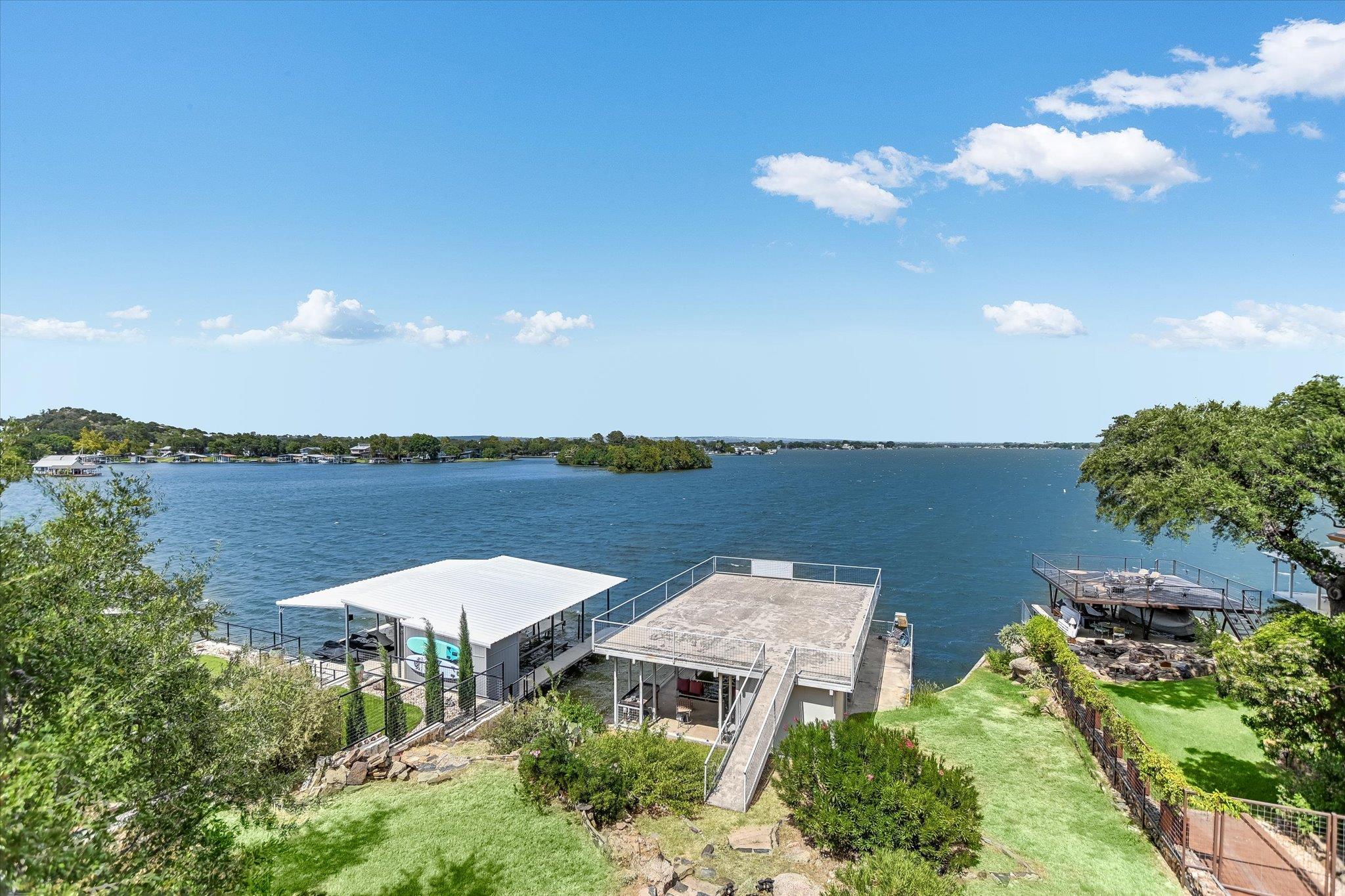 A private boat dock provides direct access to the