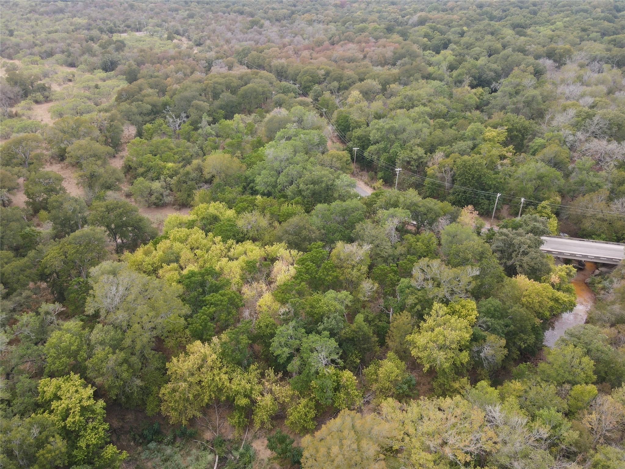 An aerial perspective reveals a winding road, bri