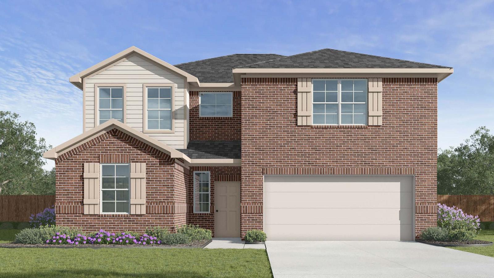A classic brick and siding two-story residence wi
