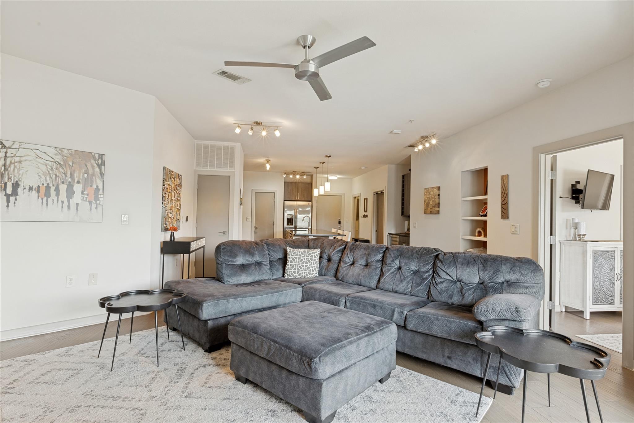 An open-concept living area with abundant natural