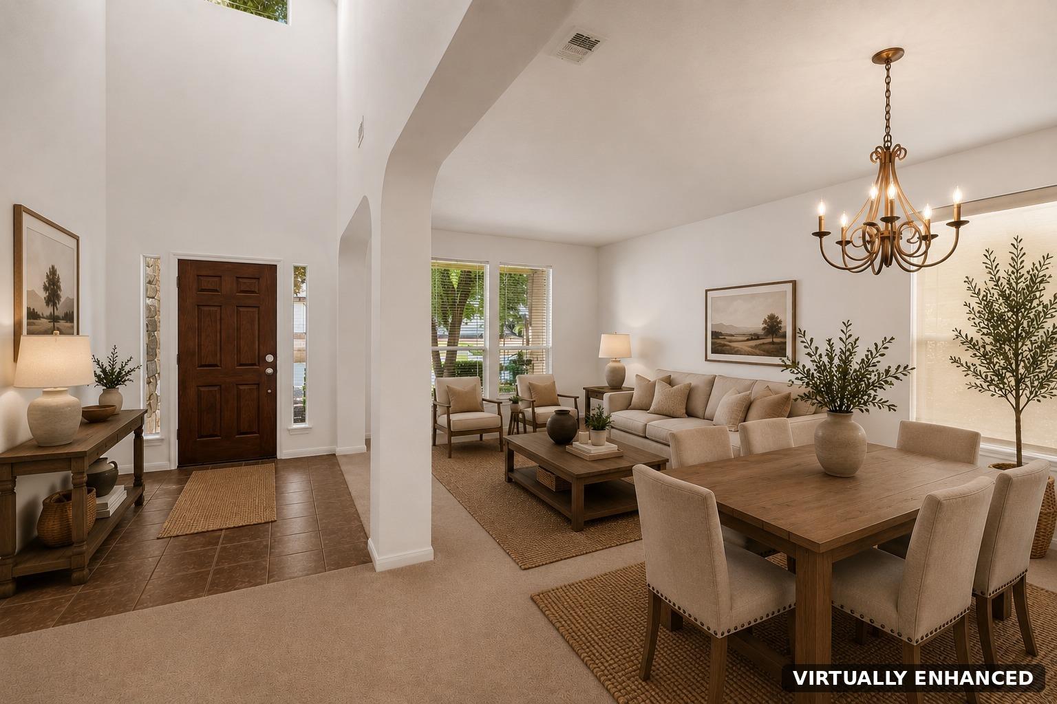 An open entryway leads directly into a light-fill