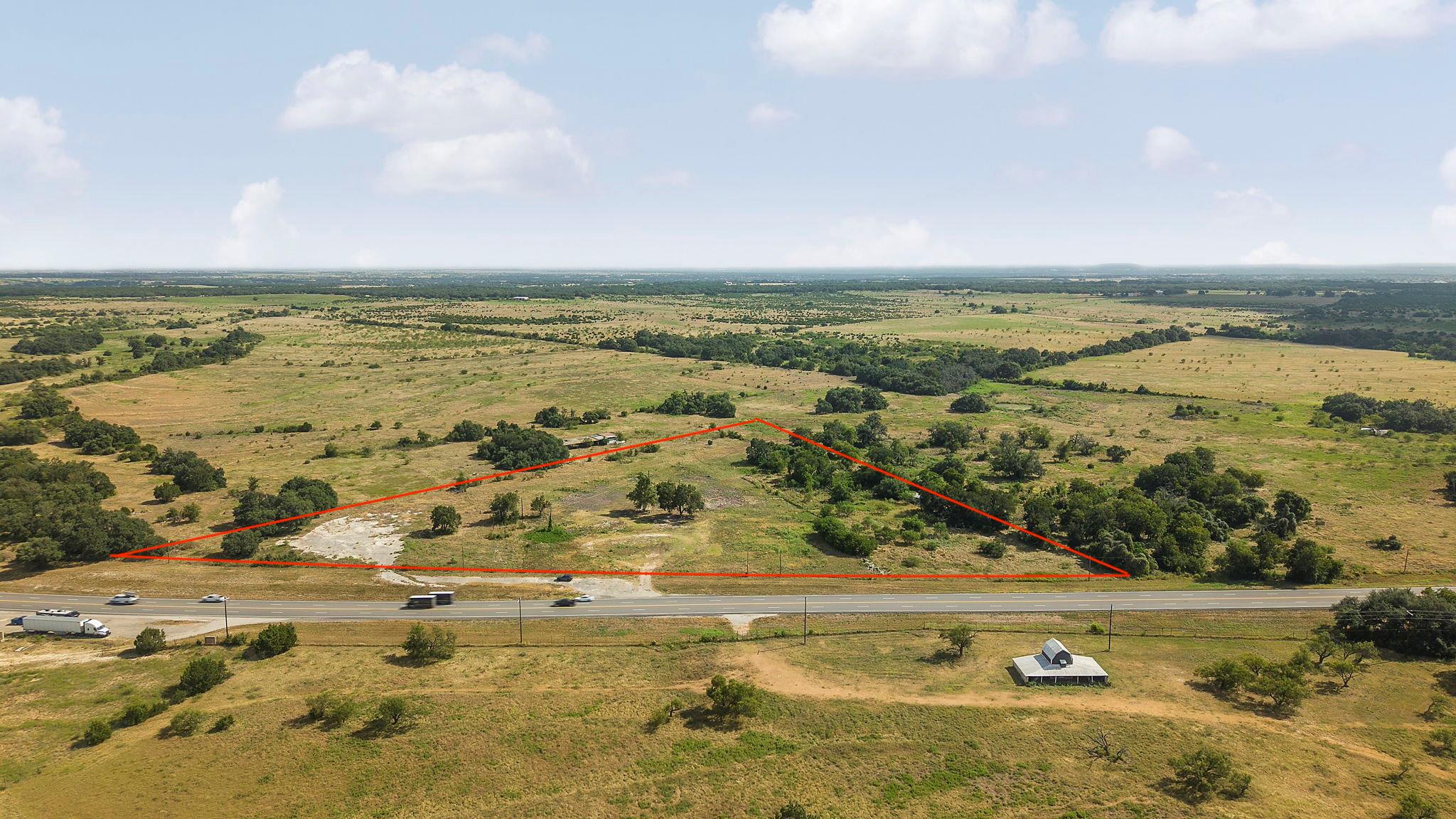 A triangular parcel of land highlighted along the