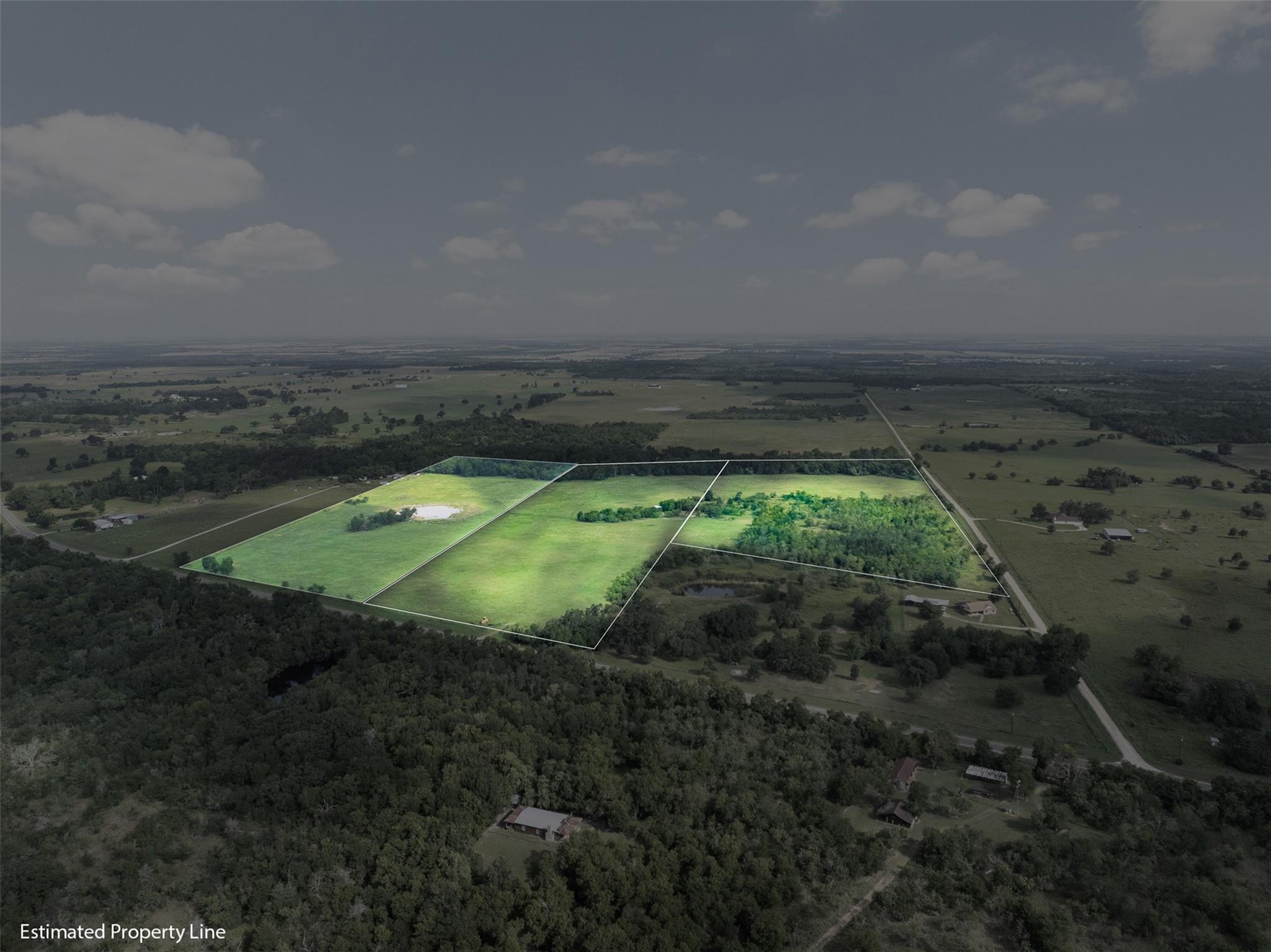 An aerial perspective showcases vast, open acreag