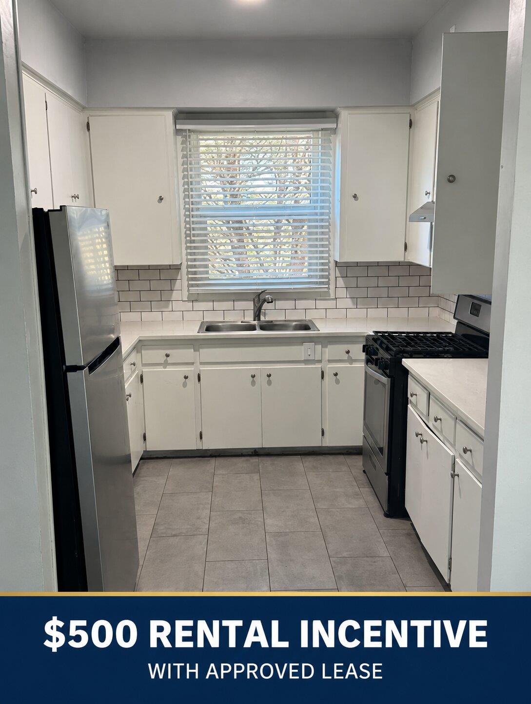 Crisp white cabinetry and modern stainless steel 