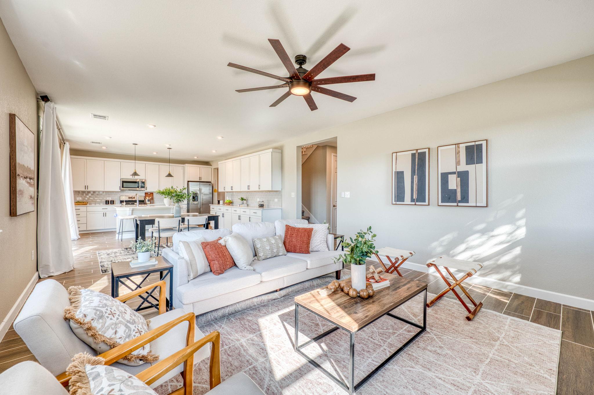 An open floorplan seamlessly connects the central