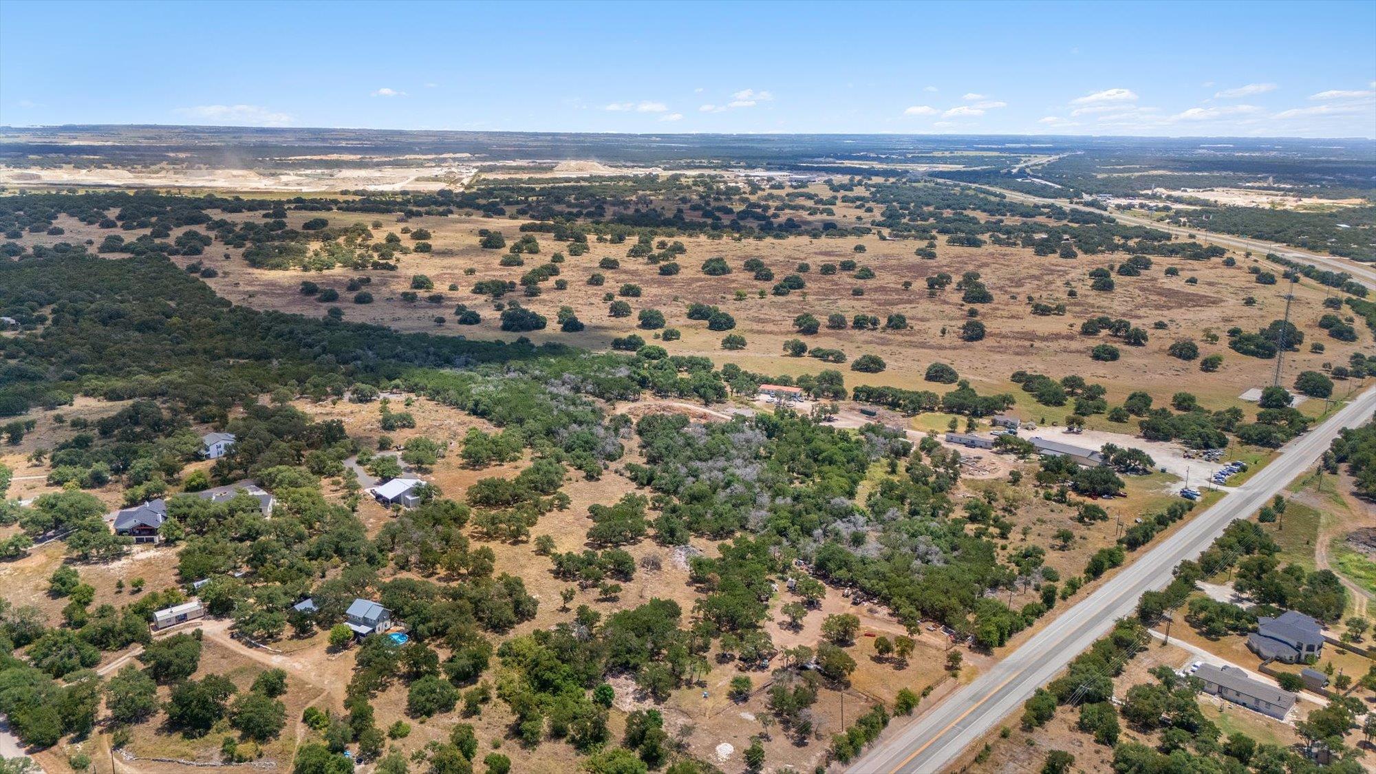 An aerial perspective showcases vast open terrain