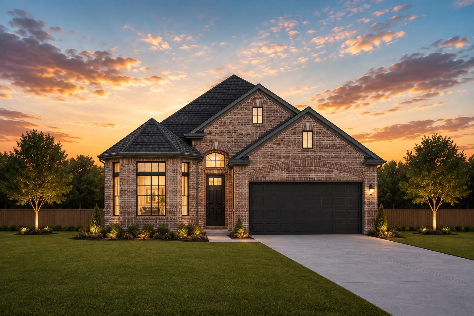 A classic brick exterior and manicured lawn creat