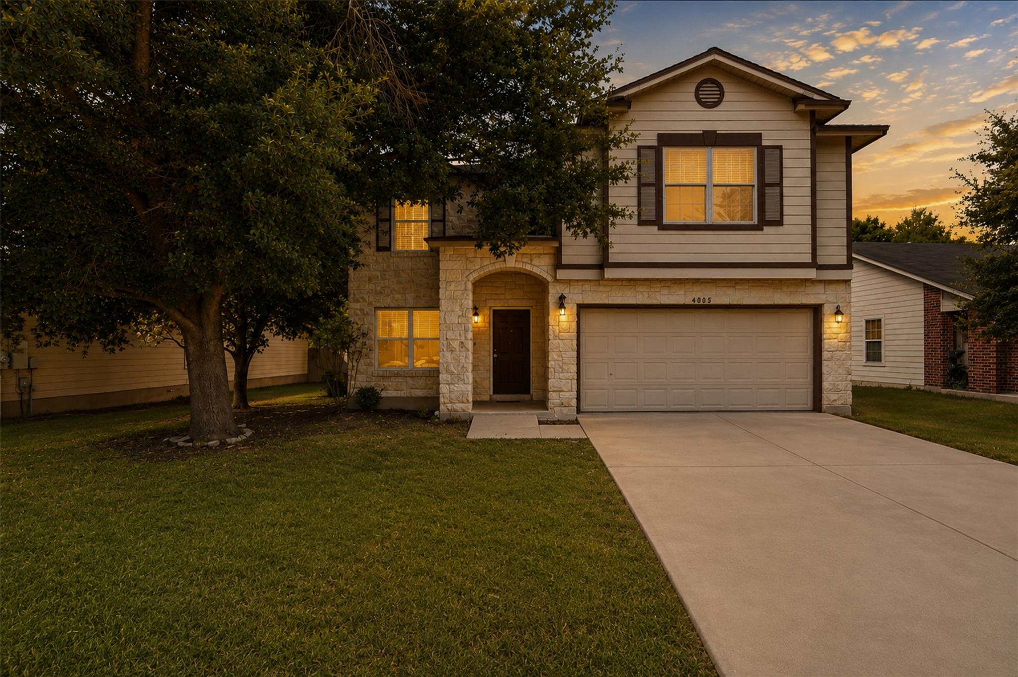 Stone and siding details complement the classic a