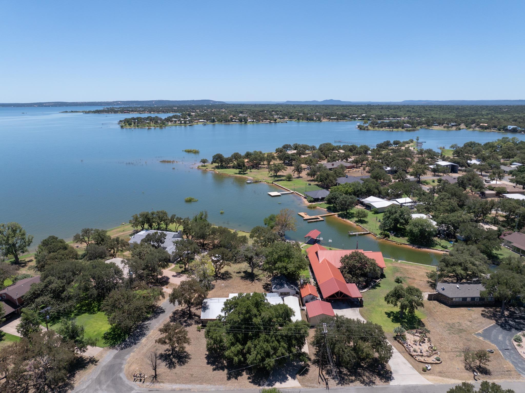 Aerial view captures sprawling lakeside parcels s