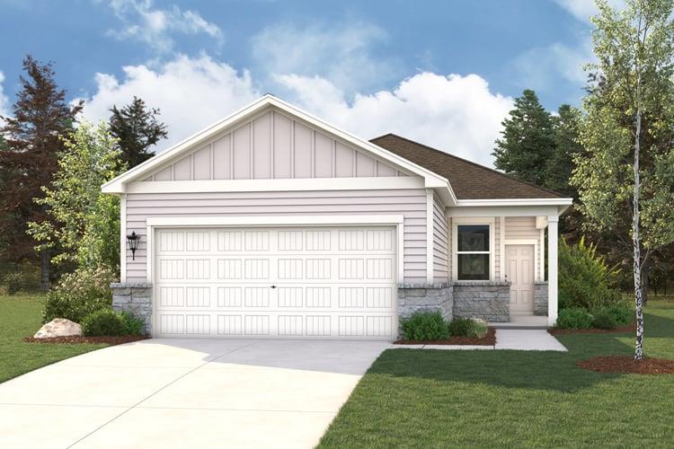A classic concrete driveway leads to an attached 