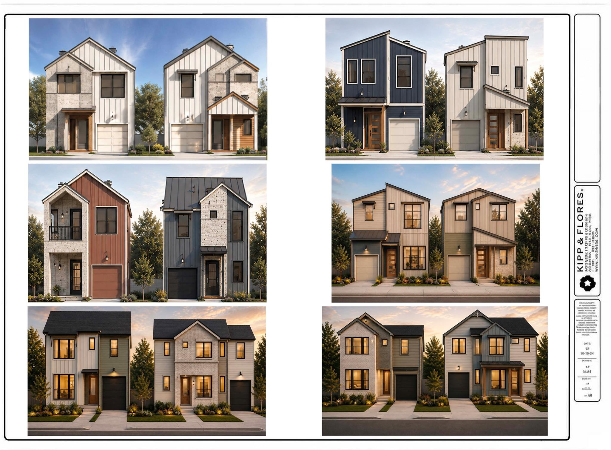 Architectural elevations show modern detached tow