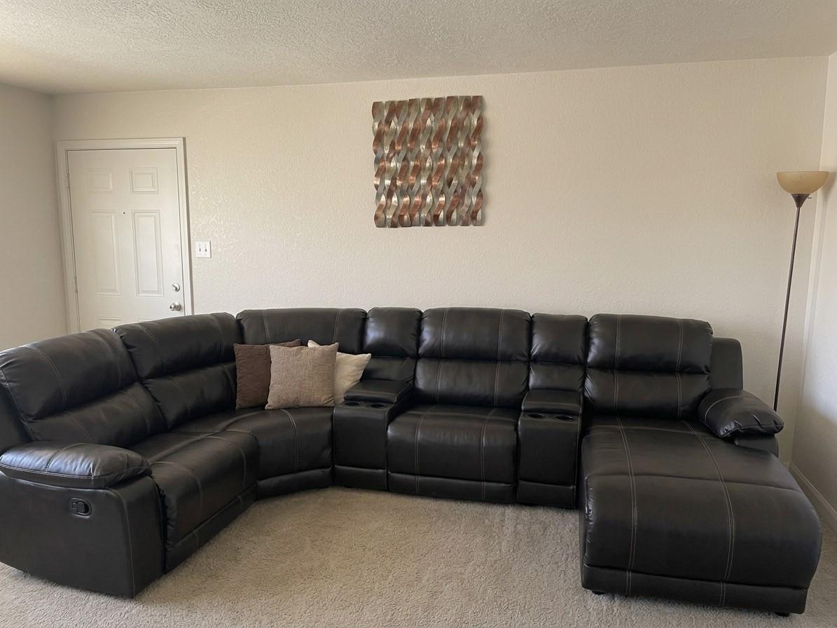 Soft carpeting pairs with neutral walls in this v