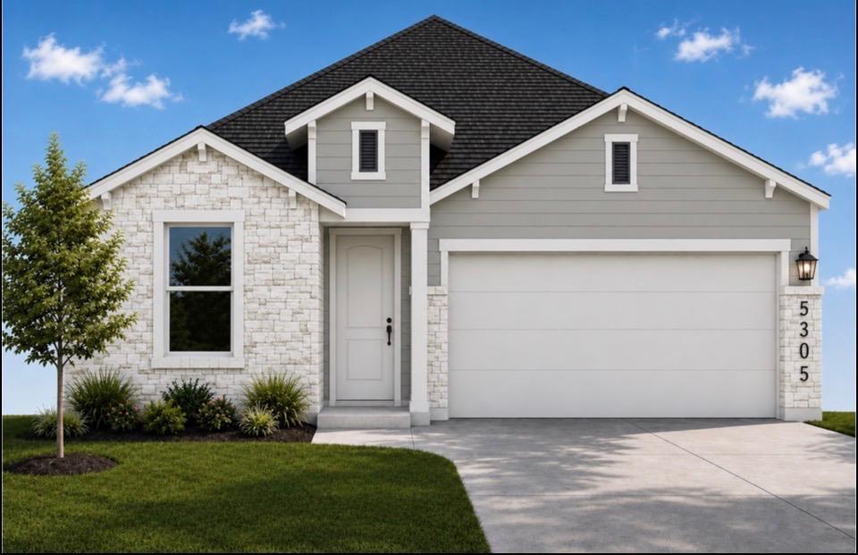 Textured stone accents and clean horizontal sidin