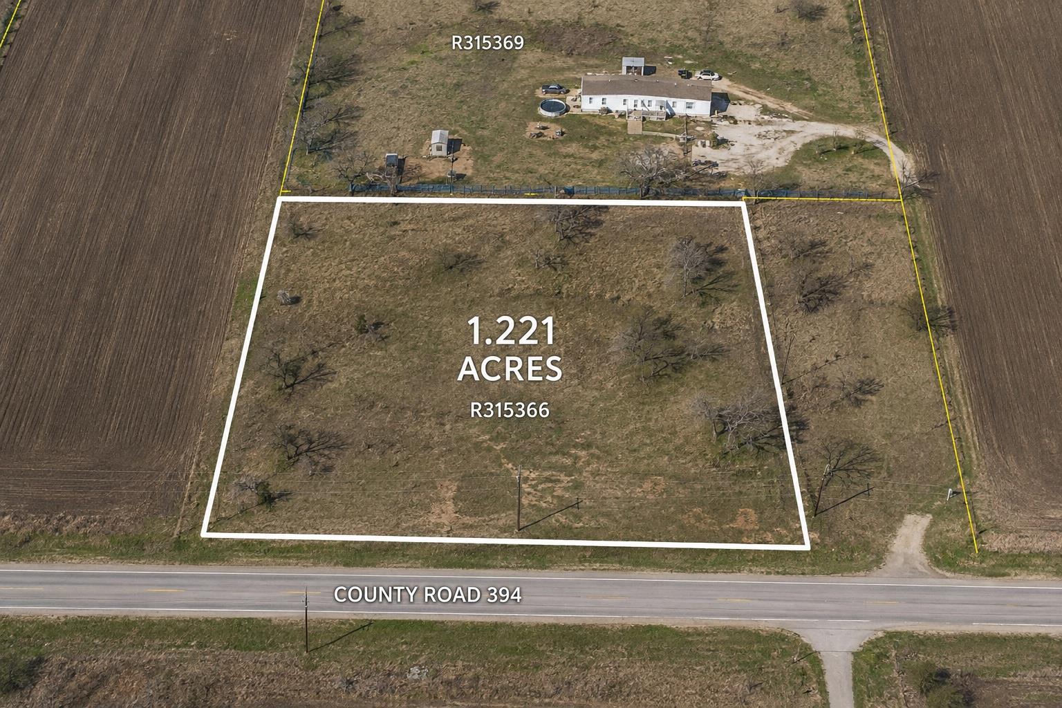 An aerial perspective showcases a spacious tract 