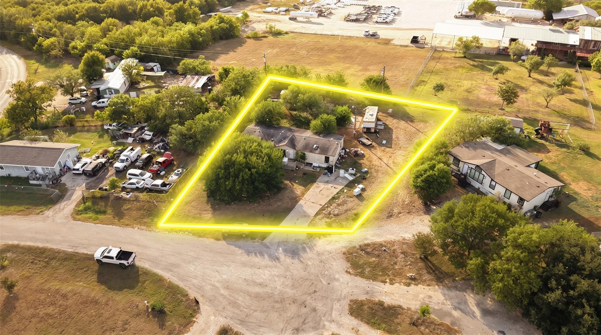 An aerial perspective highlights the property bou