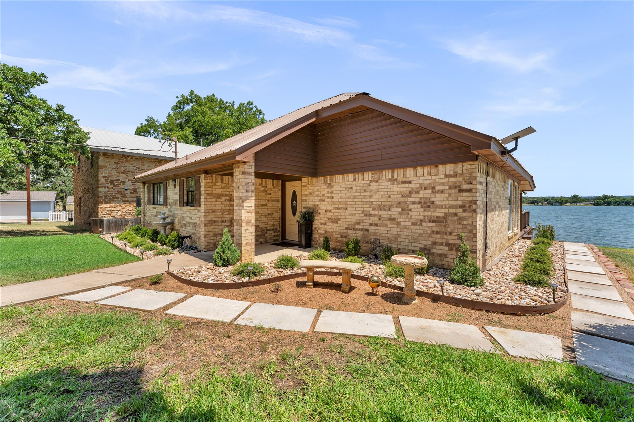 Mid-century brick architecture lines the waterfro