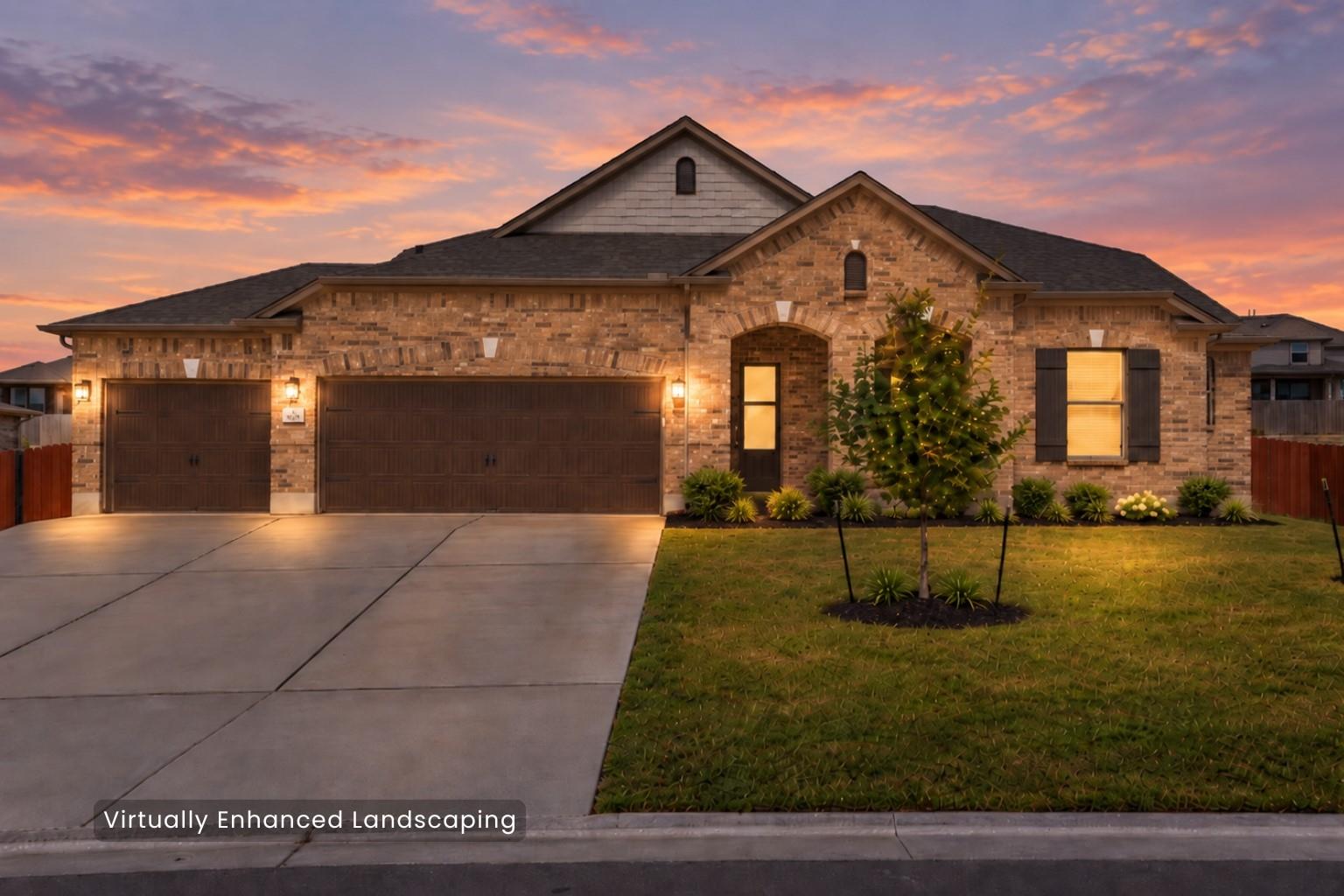 An elegant brick facade pairs with a spacious con