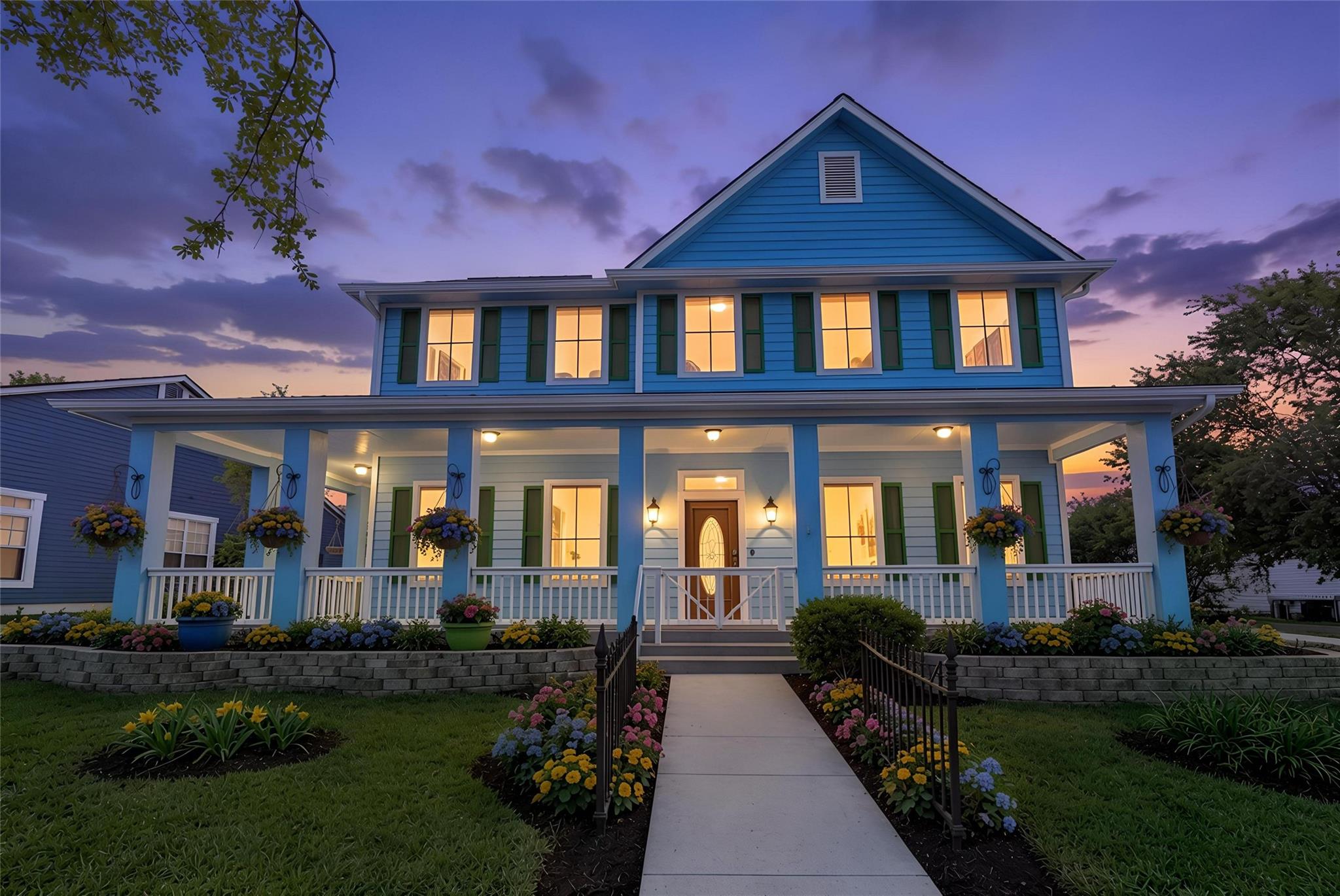 A welcoming front porch with classic columns span