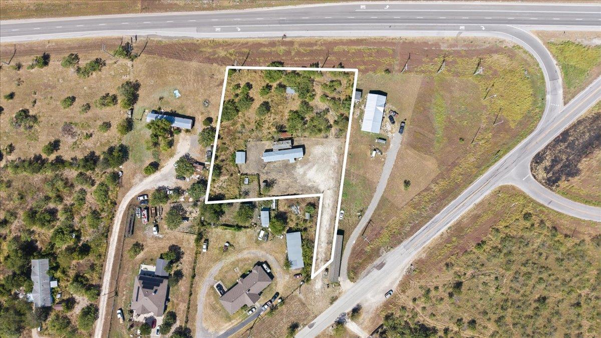 Aerial view outlines the expansive property bound
