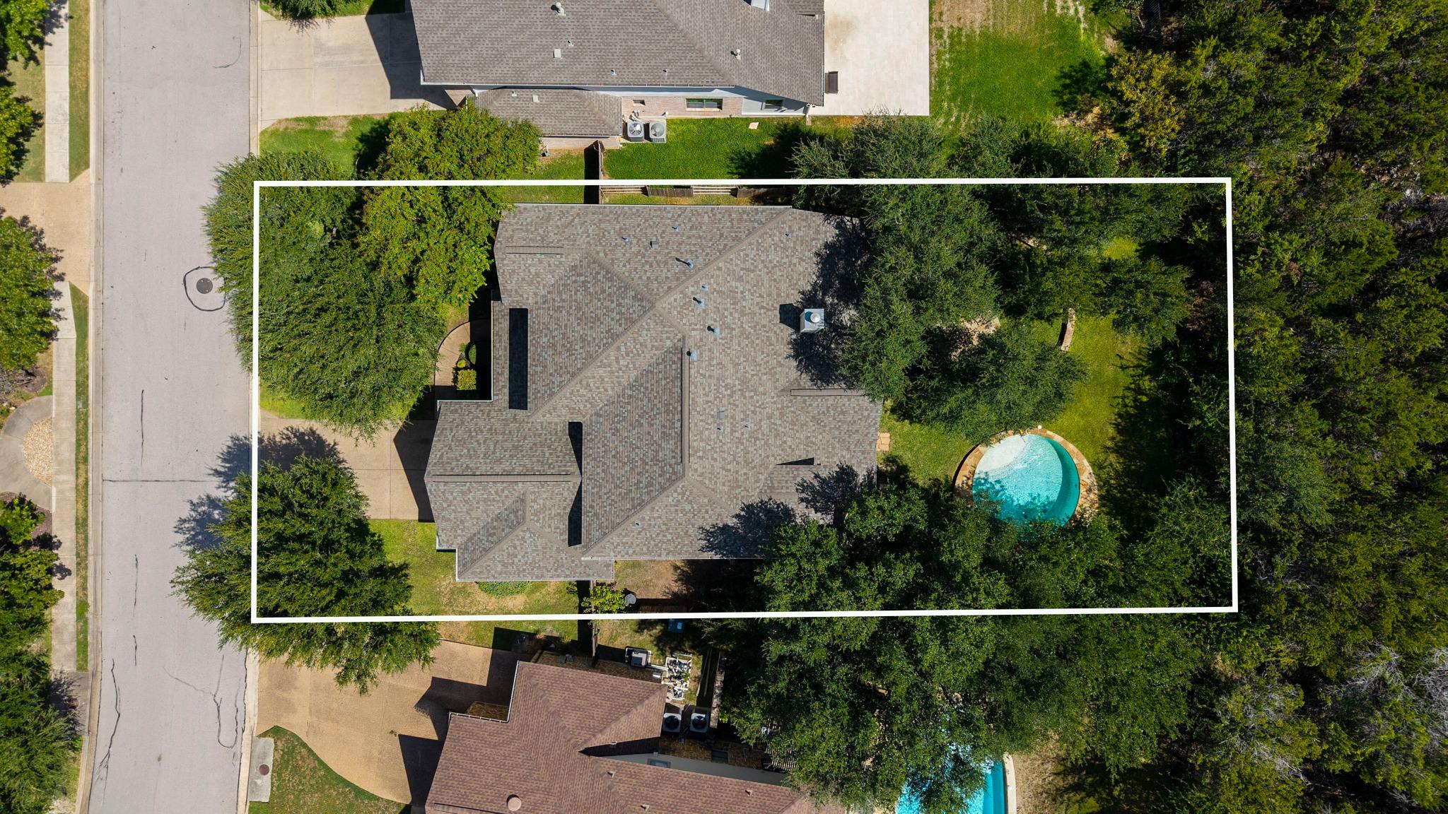 An aerial perspective showcases the property boun