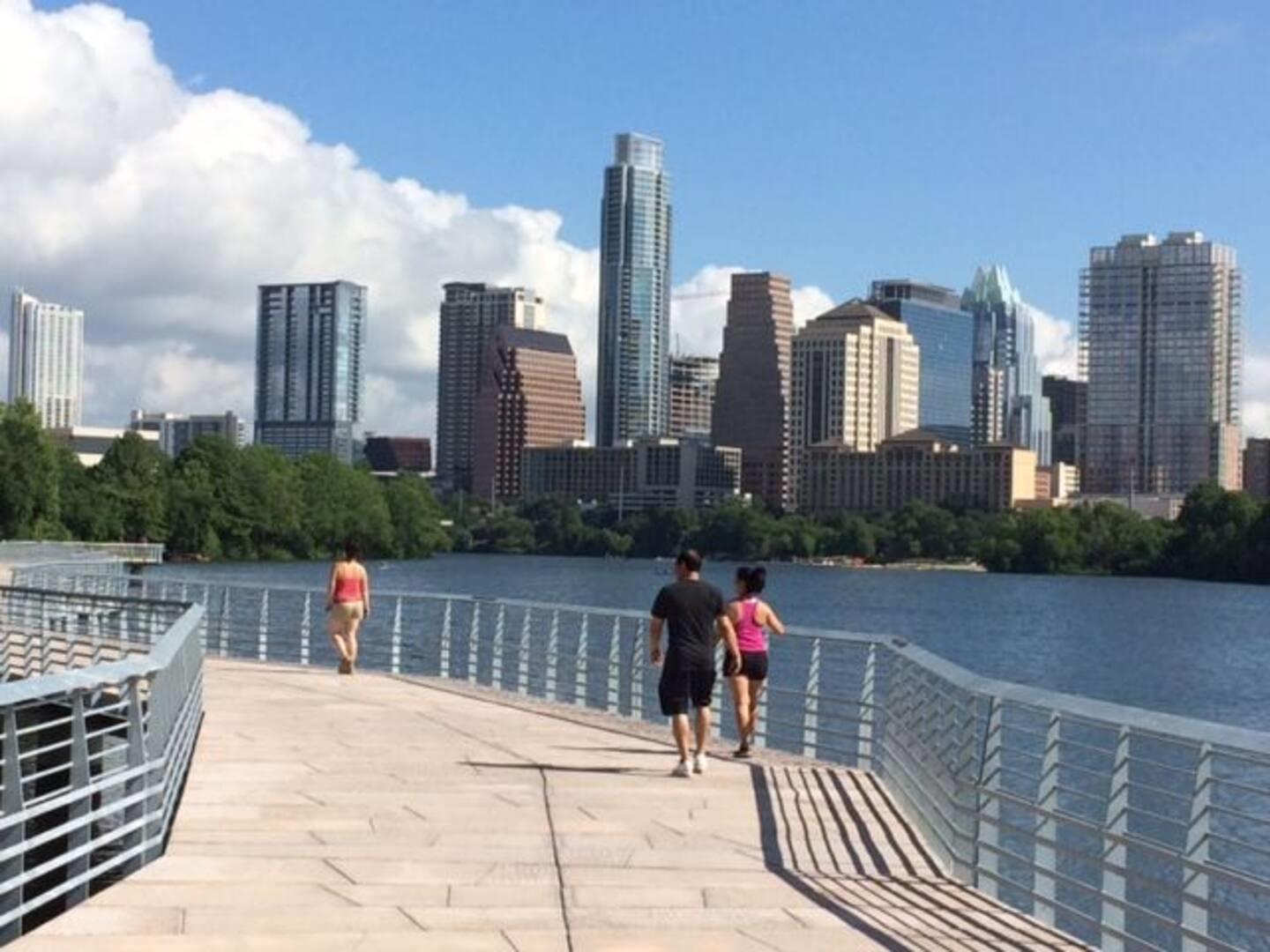 Scenic views of the downtown skyline across the w