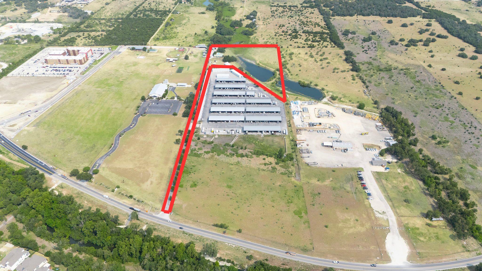 An aerial view highlights the expansive acreage a