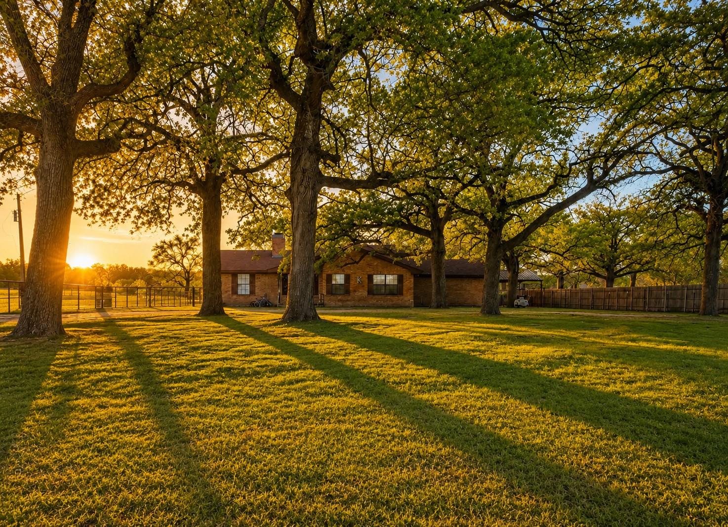 Mature shade trees frame this classic brick home 